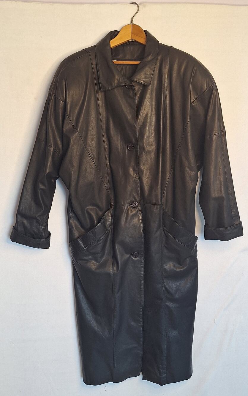 Vtg Georgetown Leather Design Trench Coat Womens Sz L Garment Bag Hanger